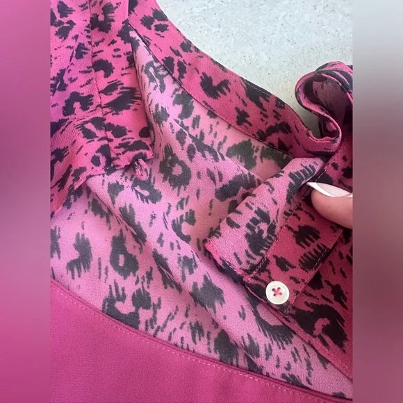 All Saints Pink Leopard Assymetrical Ruffle Dress US 4 - Picture 9 of 13